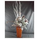 Metal vase 6" x 12" with an arrangement.