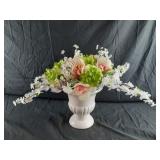 White vase 8" x 8" with floral arrangement