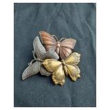 Butterfly brooch-gold, brass and copper