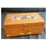 Small wood handpainted jewelry box with soft