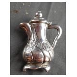 Teapot Brooch Pin Pendant with Grapevine Motif