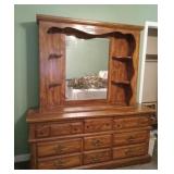 Wood mirrored dresser with 9 drawers 66 x