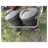 Metal trashcan hauler with 2 Trainmaster plastic