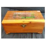 Wood etched jewelry box and picture of dogwoods