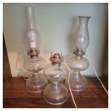 3 Electrified Oil Lamp (one with no globe)