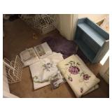 Bathroom set includes shelf, rugs, shower curtain