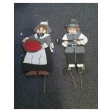 Handmade wood painted pilgrims 23" tall