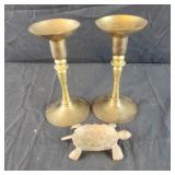 Brass Candlesticks and Turtle
