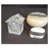 Glass and porcelain trinket boxes with lids
