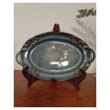 Handmade decorative plate 14 x 10 with wood stand