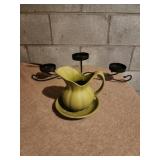 Green pitcher and base and candle holder