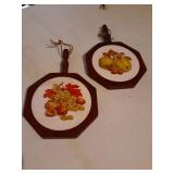 Set of 2 vintage fruit style trivets 7.5 x 11.5