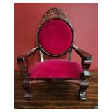 Elegant Dollhouse Chair Red Velvet & Dark Wood
