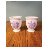 Handmade white with purple flowers 5" vases