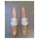 Set of 2 hanging wood votive candle holders 15"