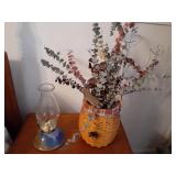 Handmade oil lamp 6.5 x 12.5 and wicker basket