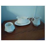 Colonial gravy bowl, creamer and vase