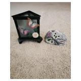 Metal butterfly tealight holder and garden rock