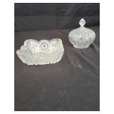 Glass trinket bowl with lid and glass candy dish