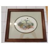 14.5x13 needlepoint bird bath framed