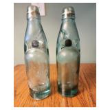 TWO Antique English Codd Bottle w/ Marble