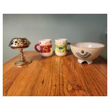 Partylite tealite holder, snowman mugs, pottery