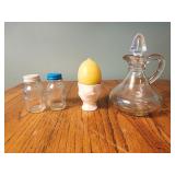 Mini ball salt and pepper shakers,  chick and egg