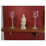 18x4x5 wood shelf with porcelain figure and