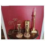 Goldtone lot candle holders, displat, lamp,