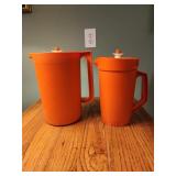 2 retro vintage orange tupperware pitchers with