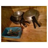 Misc pots, pans, Pressure cooker and utensils