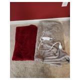 Red plush blanket, gray heated blanket throws