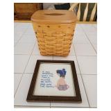 Tissue longaberger basket and bathroom sign
