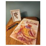 Garden flag, pressed flowers, 2 book marks