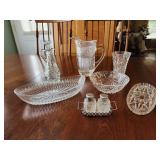 Lead crystal floral pitcher, vintage glassware