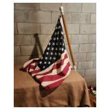 American flag with pole ready to hang, flag has a
