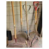 Yard tools - Pitchforks, rake, weed Trimmer etc