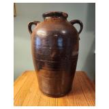 Double handle pottery crock no 5, 17" tall brown