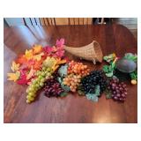 Artificial grapes, leaves, cornucopia decor