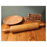 10" wooden bowl, wooden sleigh burlap, wooden