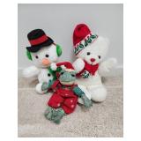 Christmas bear, snowman and frog