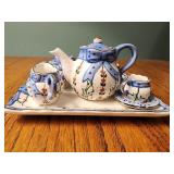 Elegant Blue White Miniature ceramic Gilded Tea