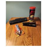 3 hole punch, stapler , tennis balls, gorilla