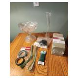 Hot glue gun, craft supplies, skinny vase,