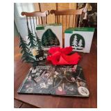 Christmas decorations, trees ,books, bows