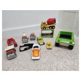 2 tonka trucks, metal cars and trucks
