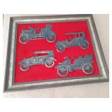 Original framed vintage metal cars 23 x 19
