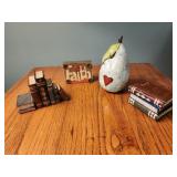 Pottery pear, faith, books knickknacks