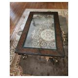 52x19.5x31.5 large coffee table glass leather and