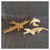 3 Wood Puzzles - Plane, Alligator, Dolphin